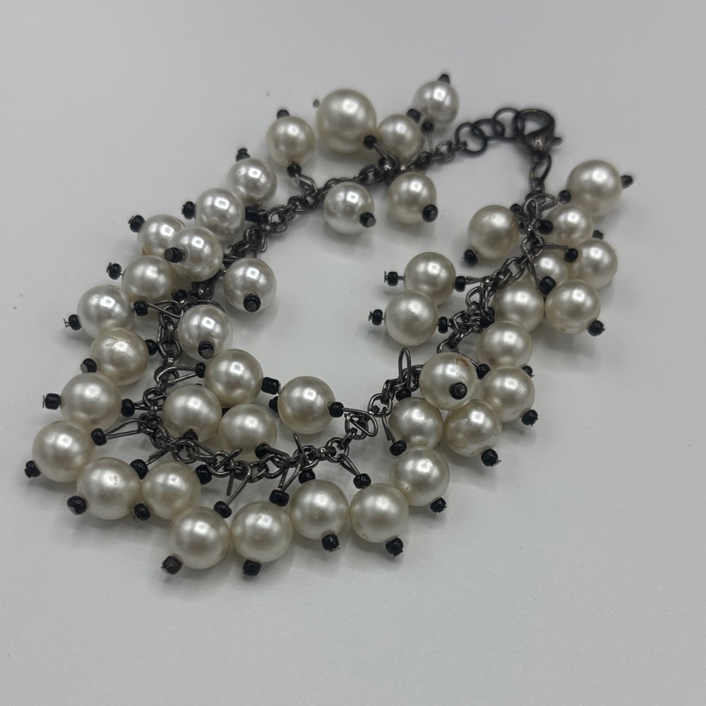 Pearl Cluster Bracelet with Black Chain